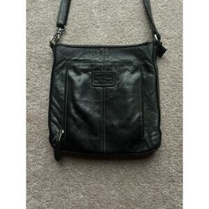 Vintage Fossil Small Black Leather Crossbody Bag Wallet Slots Adjustable